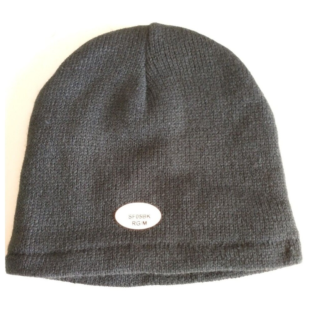 Black Beanie Knit Hat Fleece Lined